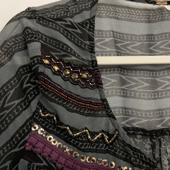 Free People Feather in the Wind Small Sheer Top Beaded Popover Pockets - Picture 4 of 8